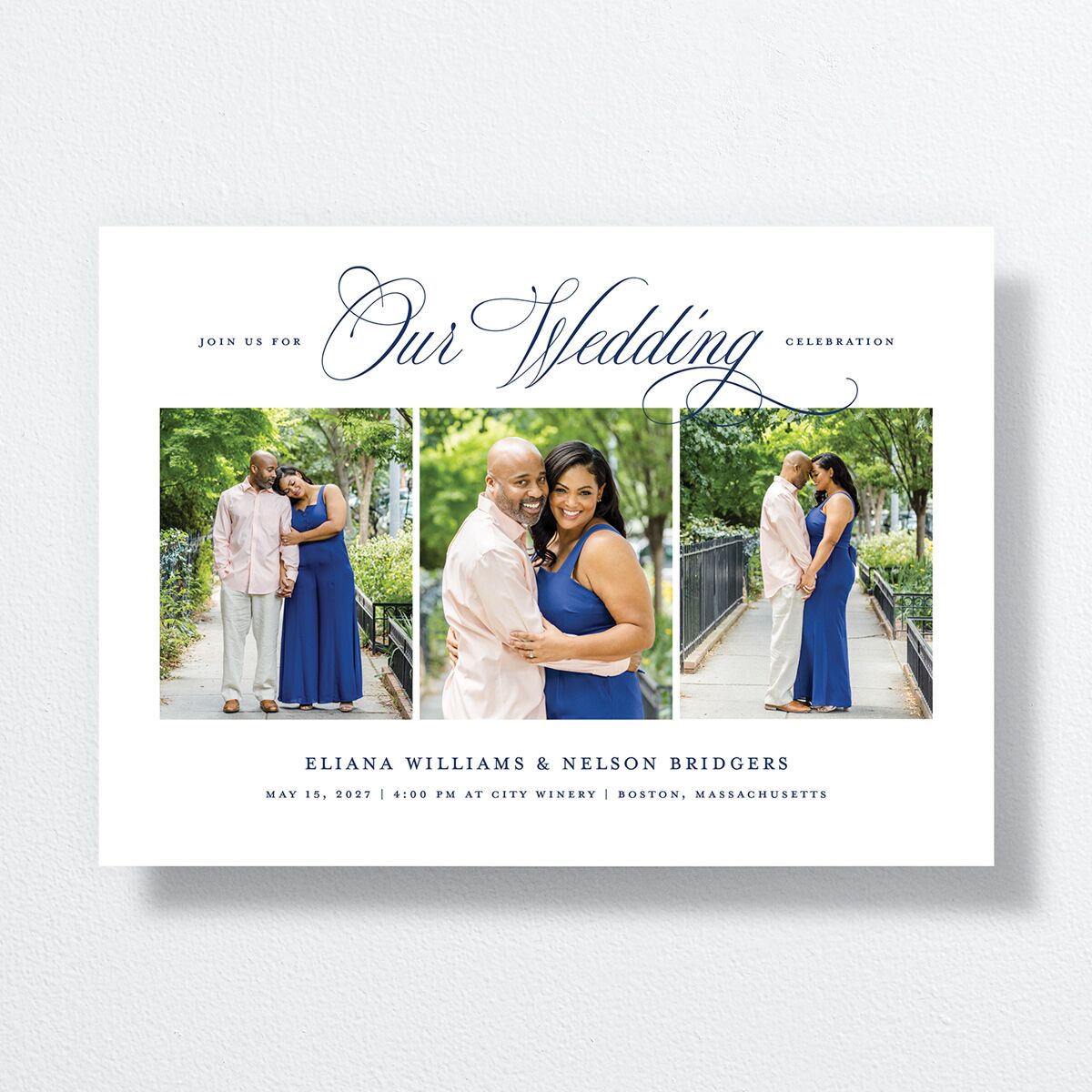 Classic Photo Wedding Invitations Navy Signature No