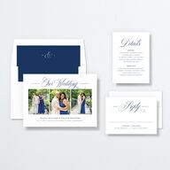 Classic Photo Wedding Invitations Navy Signature No