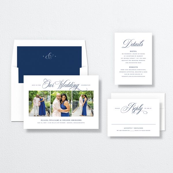 Classic Photo Wedding Invitations Navy Signature No