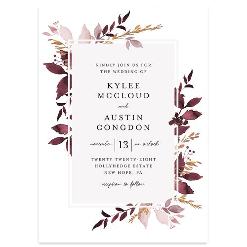Leafy Frame Wedding Invitations Merlot Signature Blank No Standard