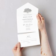Southern Oak Tree All-in-One Wedding Invitations Pure White Signature Light Both Recipient and Return Addresses No