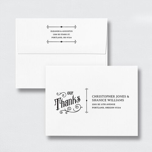 Western Gothic Thank You Card Envelopes White Standard Pure White Both Recipient and Return Addresses