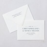 Destination Photo Poster Save The Date Card Euro Envelopes Dusty Blue White Both Recipient and Return Addresses Luxe Signature