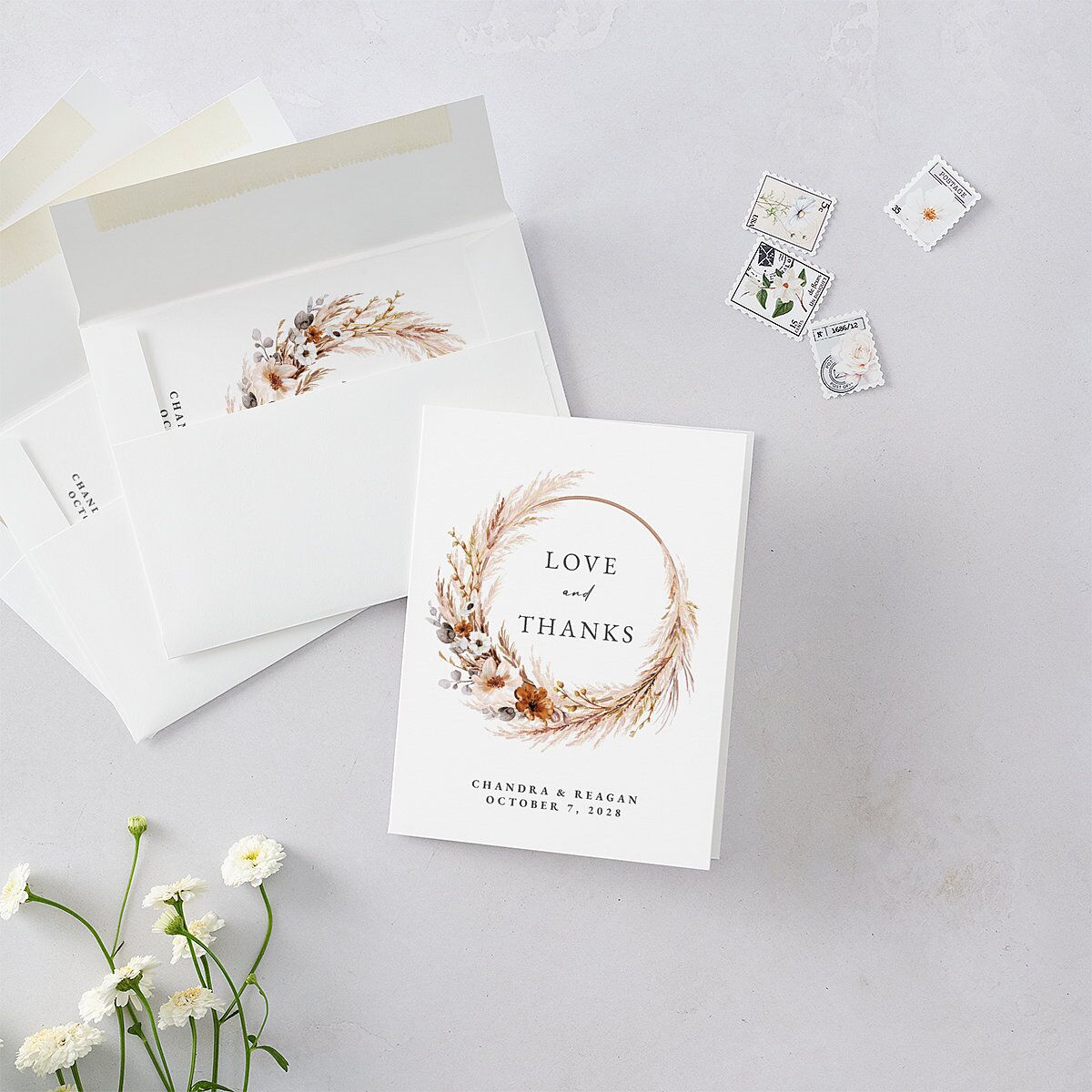 Bohemian Floral Hoop Thank You Cards Camel