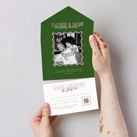 Wavy Frame Photo All-in-One Wedding Invitations Scottish Green Signature Light Both Recipient and Return Addresses No