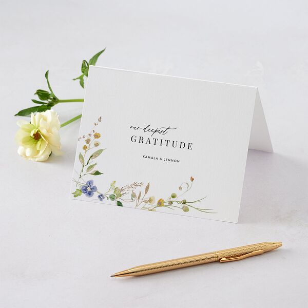 Glistening Wildflower Foil Thank You Cards Gold Pure White