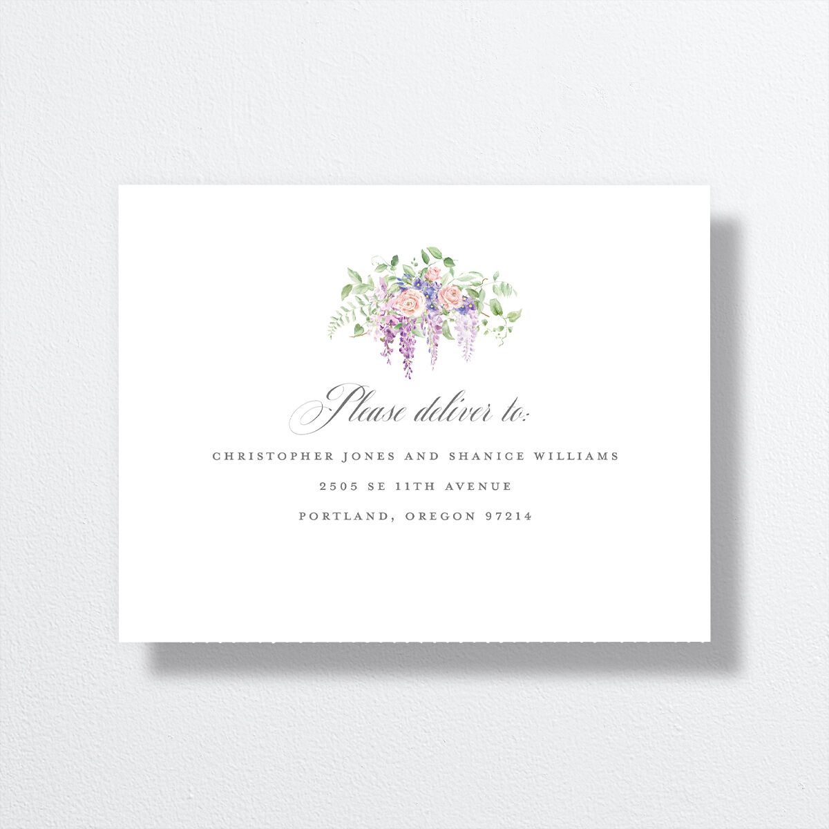 Formal Wisteria Garden Crest All-in-One Wedding Invitations by Bridgerton Purple Haze Signature Light Both Recipient and Return Addresses No