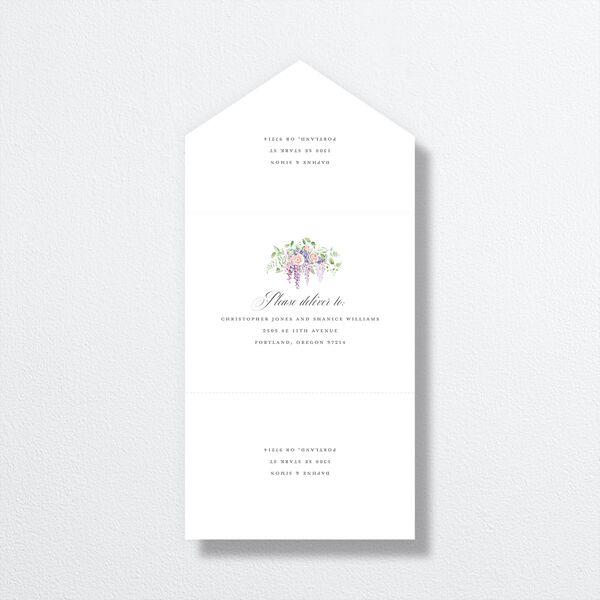 Formal Wisteria Garden Crest All-in-One Wedding Invitations by Bridgerton Purple Haze Signature Light Both Recipient and Return Addresses No