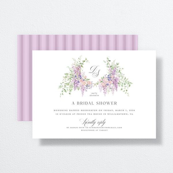 Formal Wisteria Garden Crest Bridal Shower Invitations by Bridgerton Purple Haze Signature
