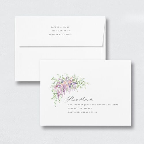 Formal Wisteria Garden Crest Bridal Shower Invitation Envelopes White Standard Purple Haze Both Recipient and Return Addresses