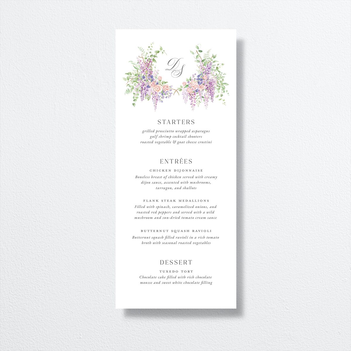Formal Wisteria Garden Crest Menus by Bridgerton Purple Haze Signature