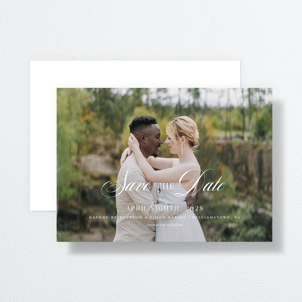 Formal Wisteria Garden Crest Save the Date Cards by Bridgerton Purple Haze Signature smooth No