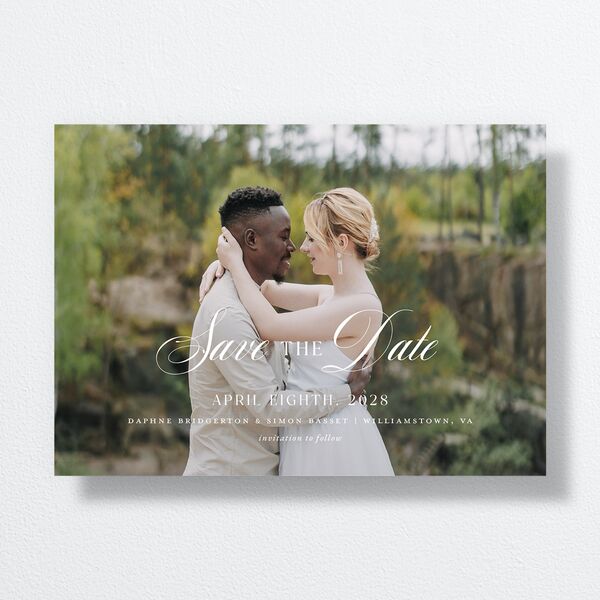Formal Wisteria Garden Crest Save the Date Cards by Bridgerton Purple Haze Signature smooth No
