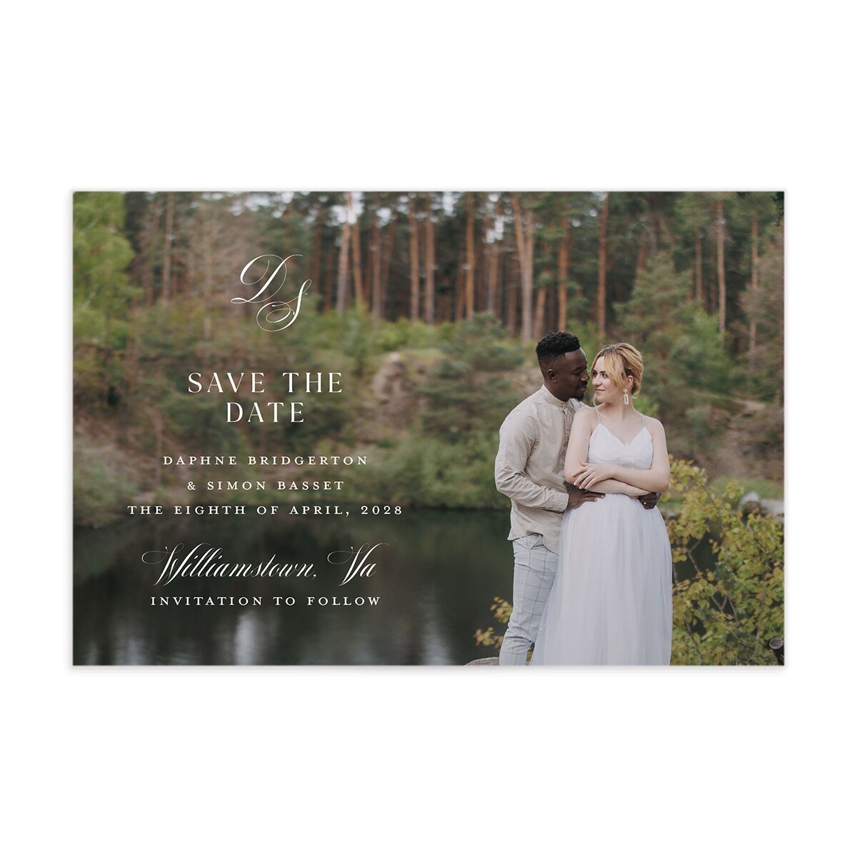 Formal Wisteria Garden Crest Save the Date Postcards by Bridgerton