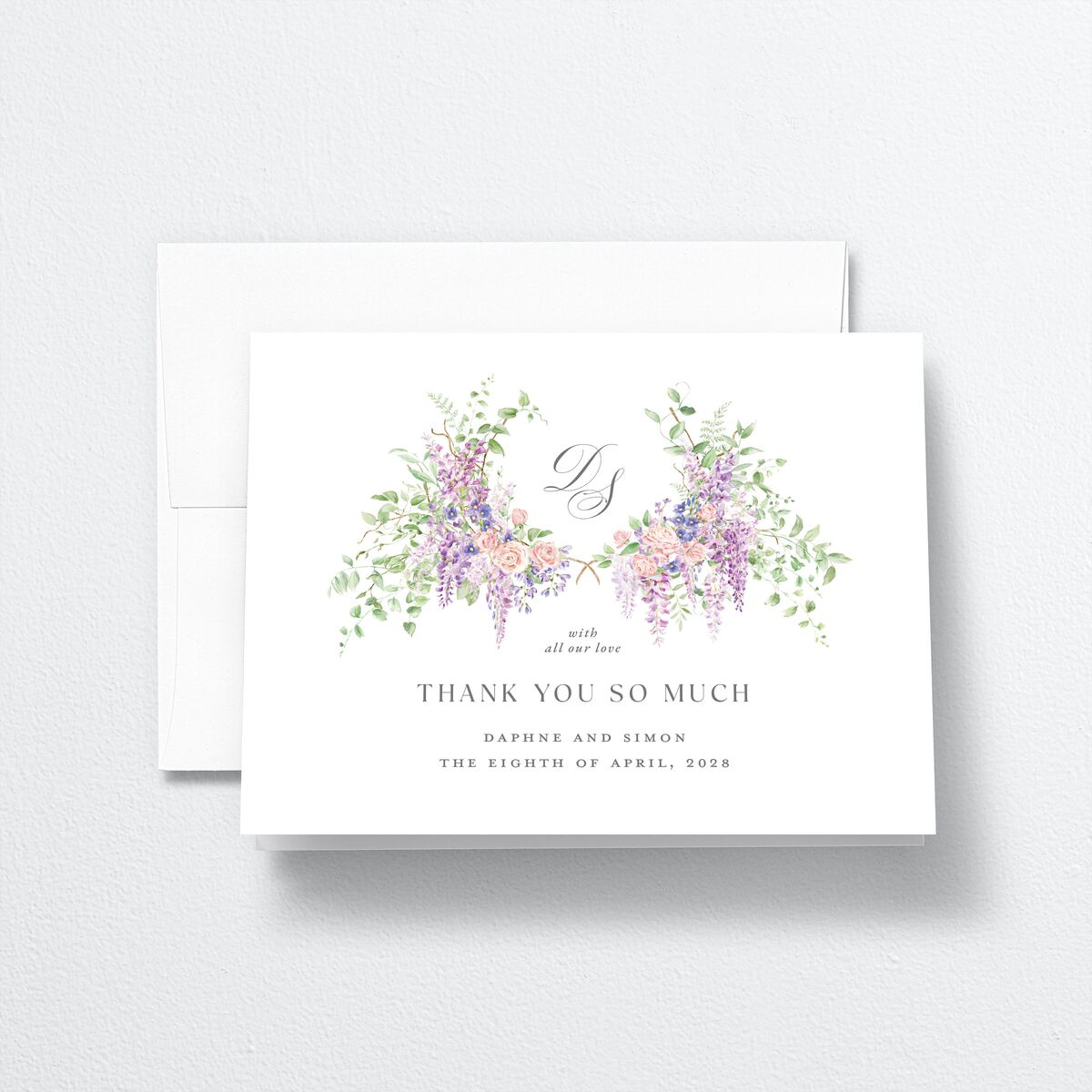 Formal Wisteria Garden Crest Thank You Cards by Bridgerton Purple Haze