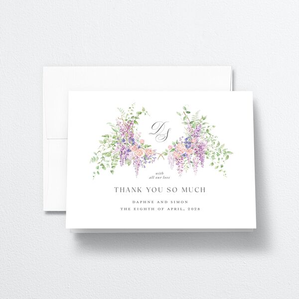 Formal Wisteria Garden Crest Thank You Cards by Bridgerton Purple Haze