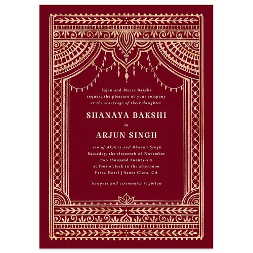 Painted Henna Wedding Invitations Garnet Signature Blank No Standard