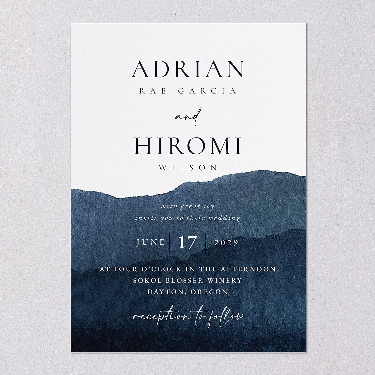 Layered Watercolor Wedding Invitations Navy Signature Blank No