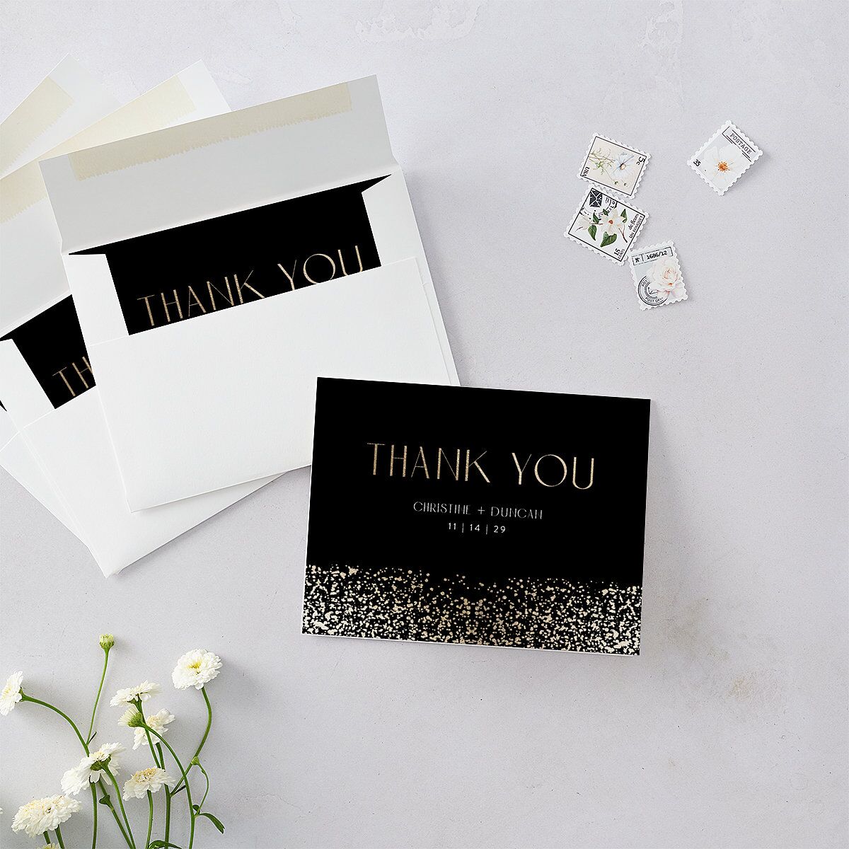 Shimmering Frame Thank You Cards Gold Licorice