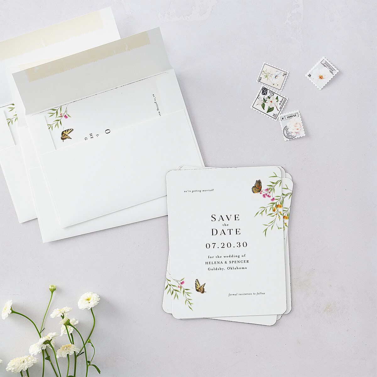 Rustic Butterfly Garden Save The Date Magnets Pure White Magnet Paper