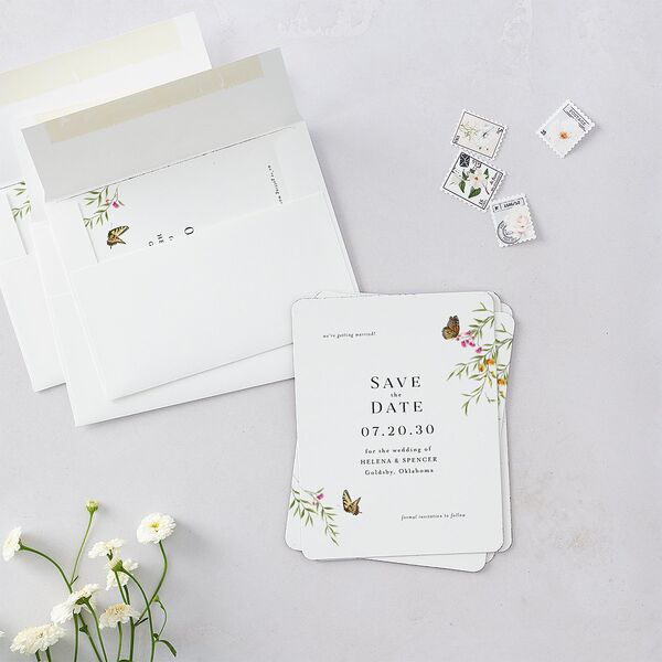 Rustic Butterfly Garden Save The Date Magnets Pure White Magnet Paper
