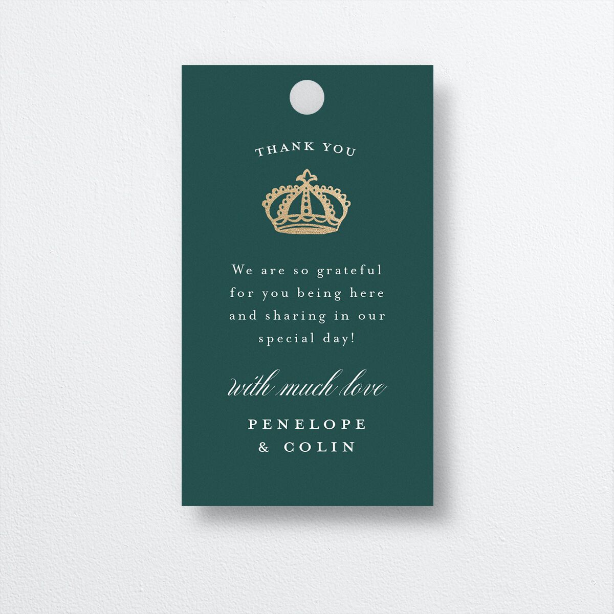 Glamorous Crown Monogram Crest Favor Gift Tags by Bridgerton Gold Deep Lake Signature