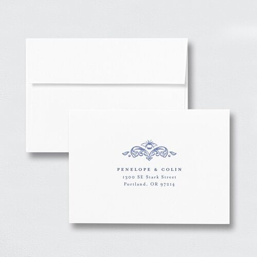 Glamorous Crown Monogram Crest Response Card Envelopes by Bridgerton White Standard Cornflower Return Address Signature