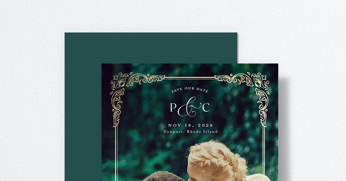 The knot glamorous crown monogram crest save the date cards