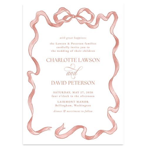 Vintage Bow Wedding Invitations Peach Pink Signature Blank No Standard
