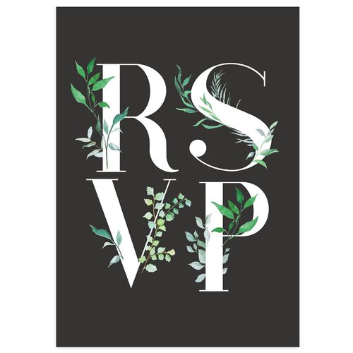 Leafy Ampersand Wedding Response Cards Charcoal Signature Standard