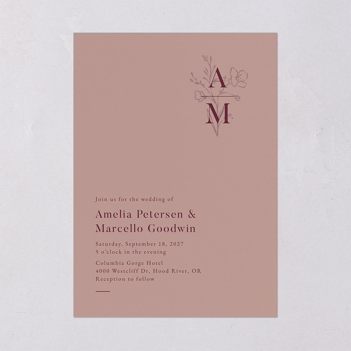 Rustic Monogram Wedding Invitations Dusty Rose Signature Blank No Standard