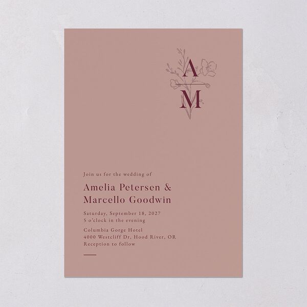 Rustic Monogram Wedding Invitations Dusty Rose Signature Blank No Standard