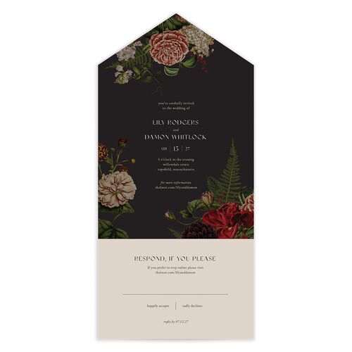 Gothic Floral All-in-One Wedding Invitations - Black