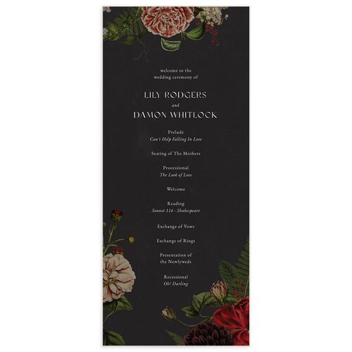 Gothic Floral Wedding Programs - Black