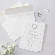 Monogram Branches Wedding Invitations Regency Blue Signature Blank No Standard