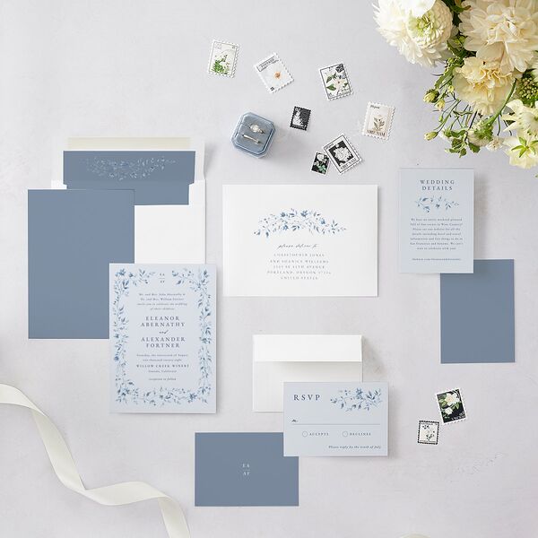 Timeless Floral Wedding Invitations Dusty Blue Signature Blank No Standard