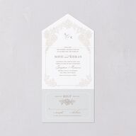 Love Story Lace All-in-One Wedding Invitations Pure White Signature Light Both Recipient and Return Addresses No
