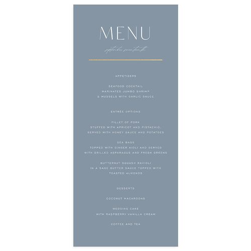 Just Us Foil Menus Gold Regency Blue Signature