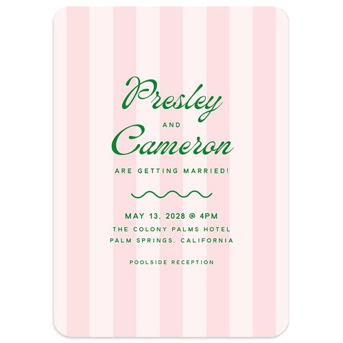 Cabana Stripes Wedding Invitations Candy Pink Signature smooth Blank Rounded No