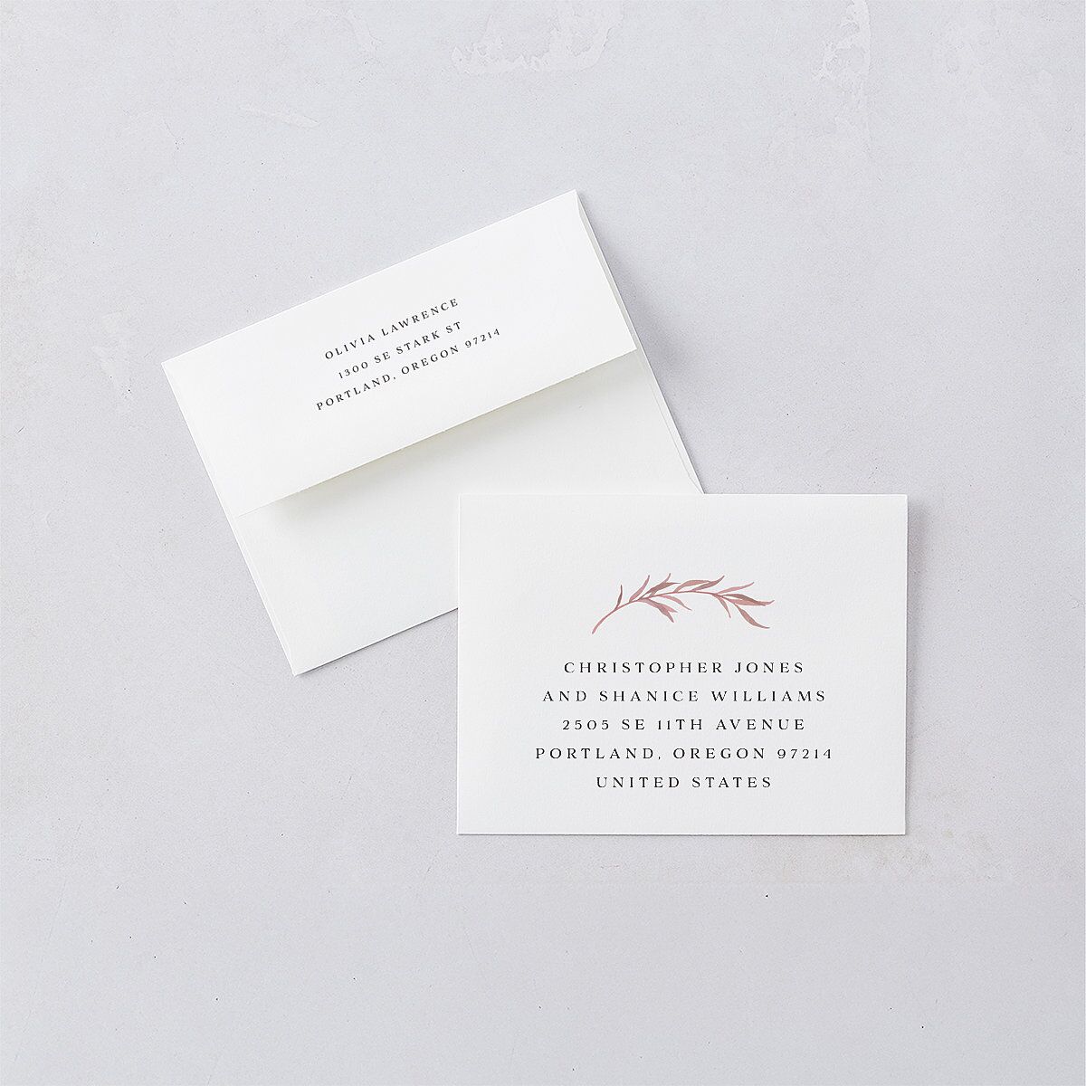 Natural Laurel Save the Date Magnet Envelopes White Candy Pink Both Recipient and Return Addresses Signature Standard