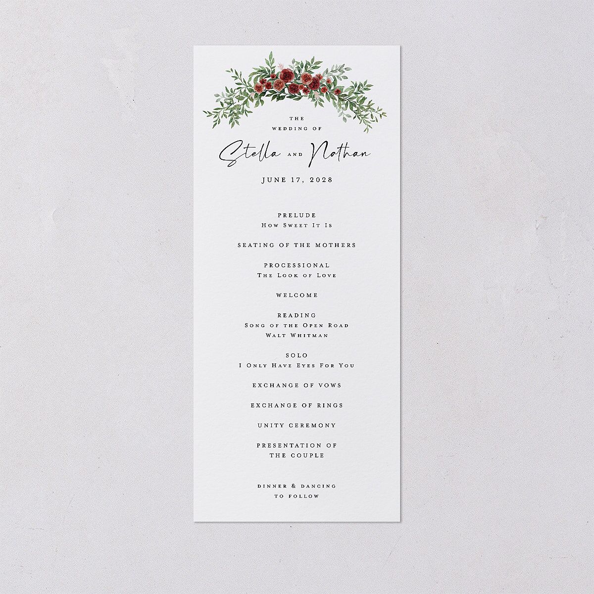Floral Arc Wedding Programs Merlot Signature