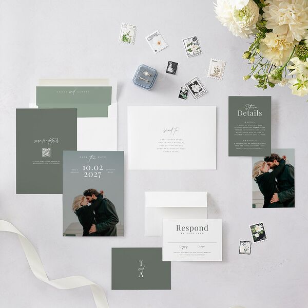 Our Date Photo Save the Date Cards Eucalyptus Signature smooth Blank No Standard