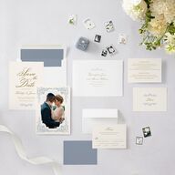 Romantic Rococo Save The Date Cards Dusty Blue Signature smooth Blank No Standard