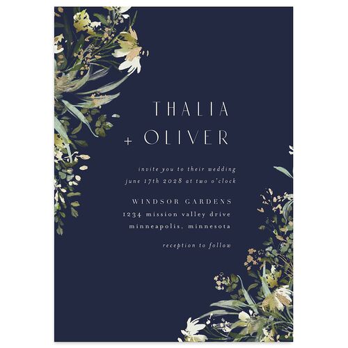 Gilded Greenery Wedding Invitations Gold Navy Signature Blank No Standard
