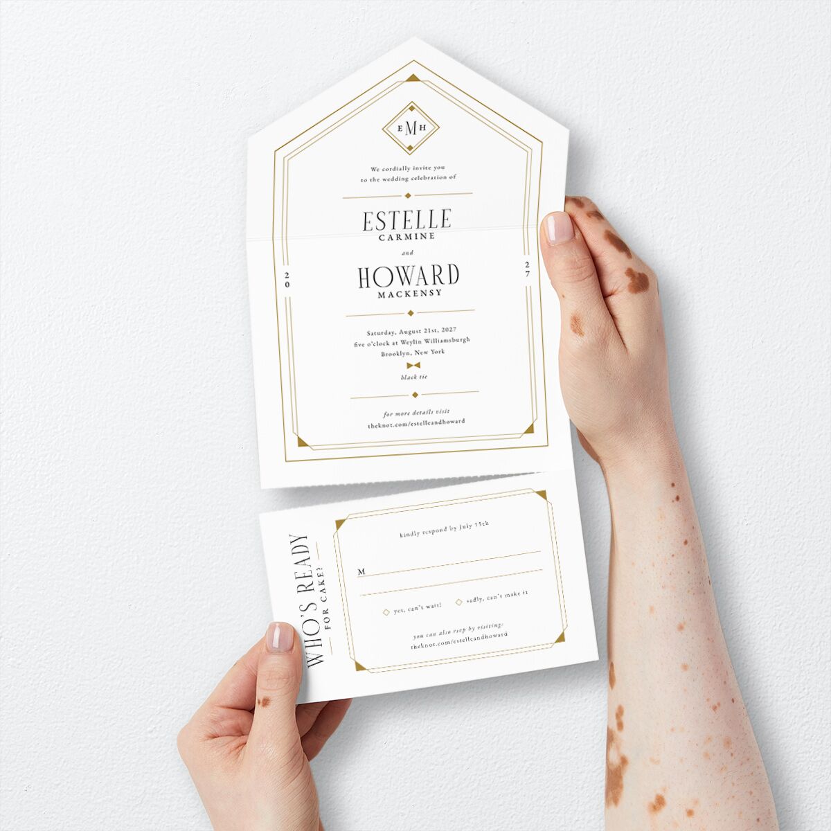 Old Hollywood Glam All-in-One Wedding Invitations Umber Signature Light Both Recipient and Return Addresses No