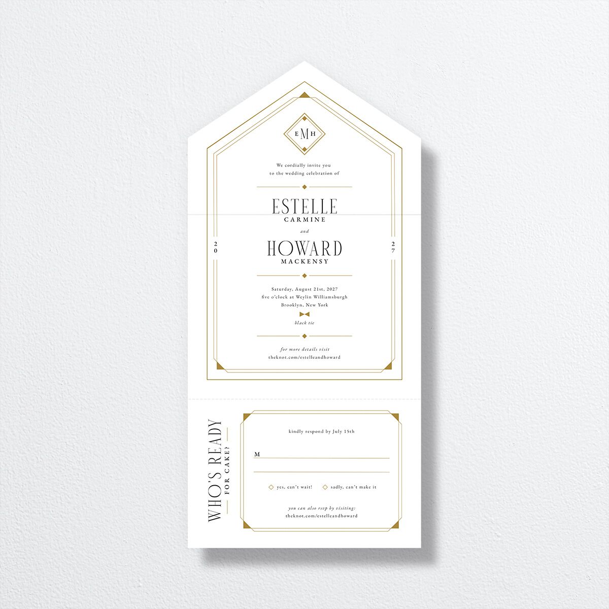 Old Hollywood Glam All-in-One Wedding Invitations Umber Signature Light Both Recipient and Return Addresses No