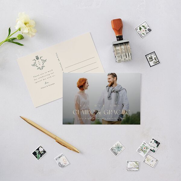 Tartan Crest Thank You Postcards Moody Blue