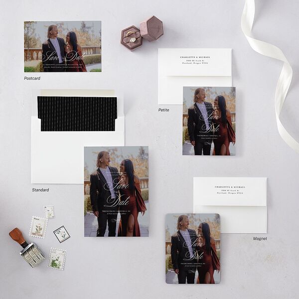 Classic Romantic Photo Save the Date Petite Cards Licorice Signature smooth Blank No Standard