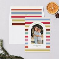 Eclectic Vintage Stripes Holiday Cards Linen Signature Blank Standard