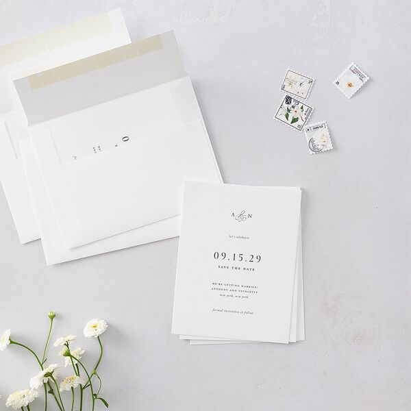 Elegant Photo Monogram Save the Date Petite Cards Pure White Signature smooth Blank Standard No